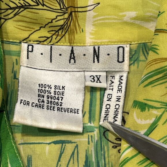 Piano Shirt Womens 3X Vintage Floral Leaf Print Long Sleeve Button Up 100% Silk - Picture 2 of 7